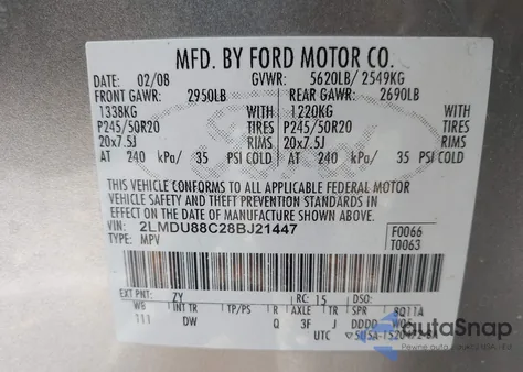 2008 Lincoln Mkx from USA, damaged, VIN 2LMDU88C28BJ21447